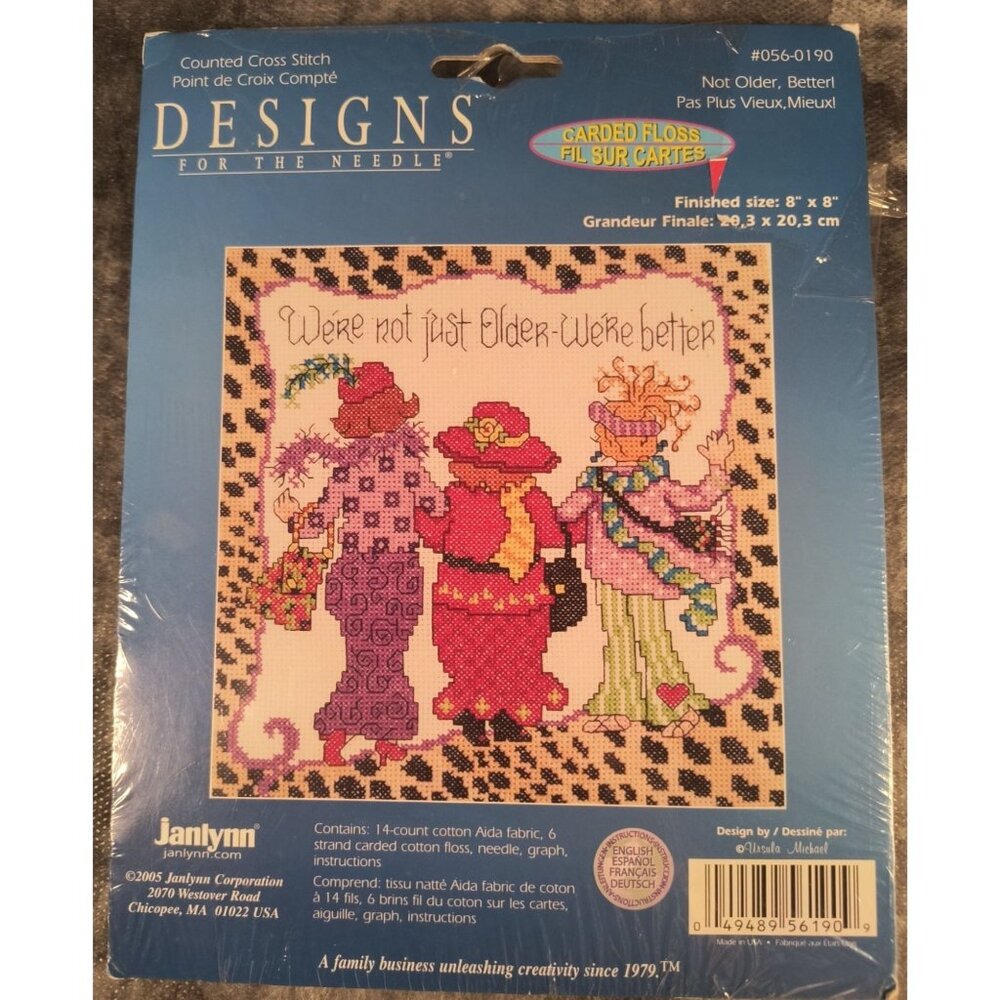 Not Older Better Cross Stitch Kit By Janlynn 8"x8" Design Includes Floss & Instr